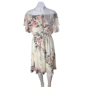 Fraiche by J Cream and Pink Off Shoulder Ruffled Midi Dress Floral EUC size M